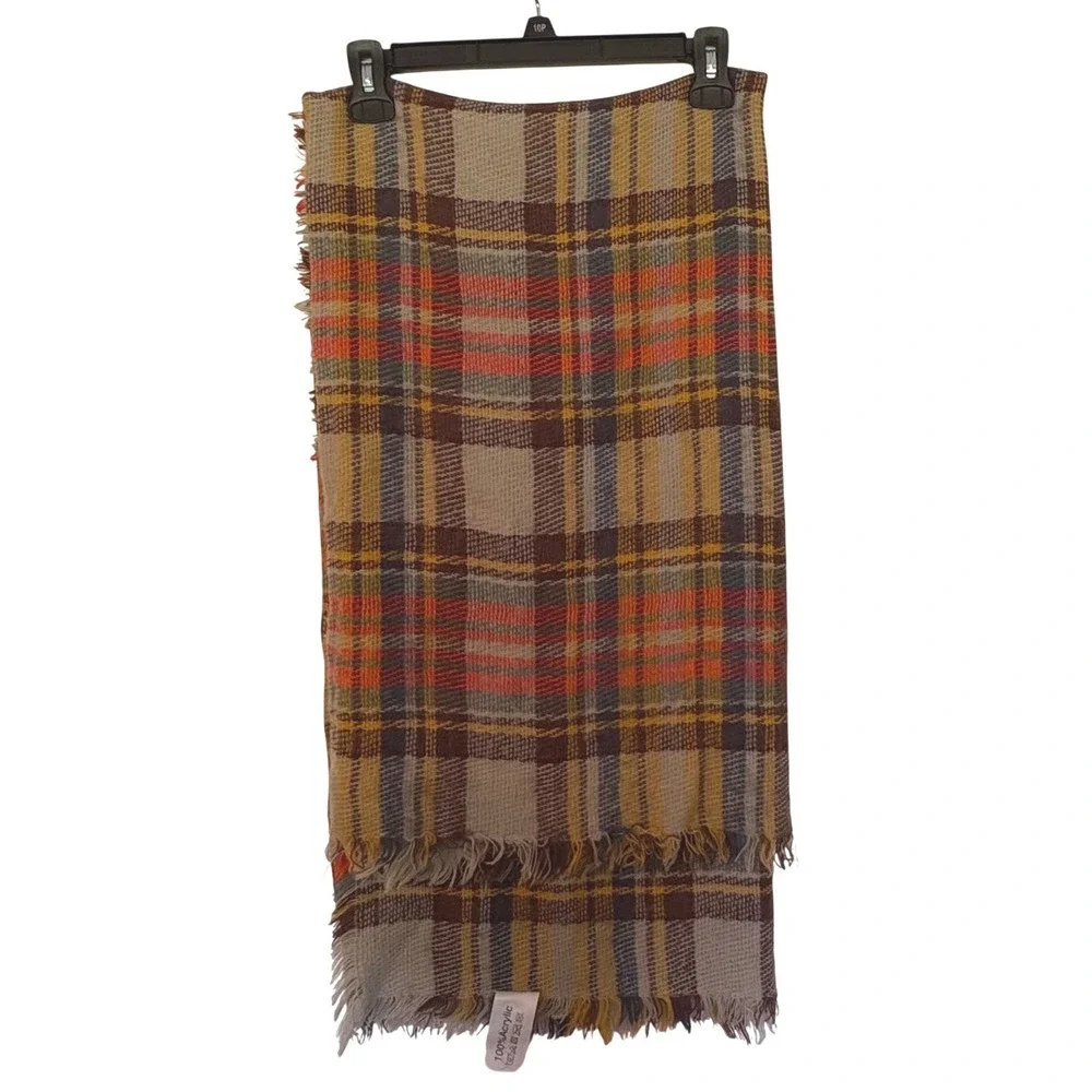Vtg Funky Monkey Tartan‎ Plaid Blanket Scarf Fall Dark Academia Prep Tweed Core